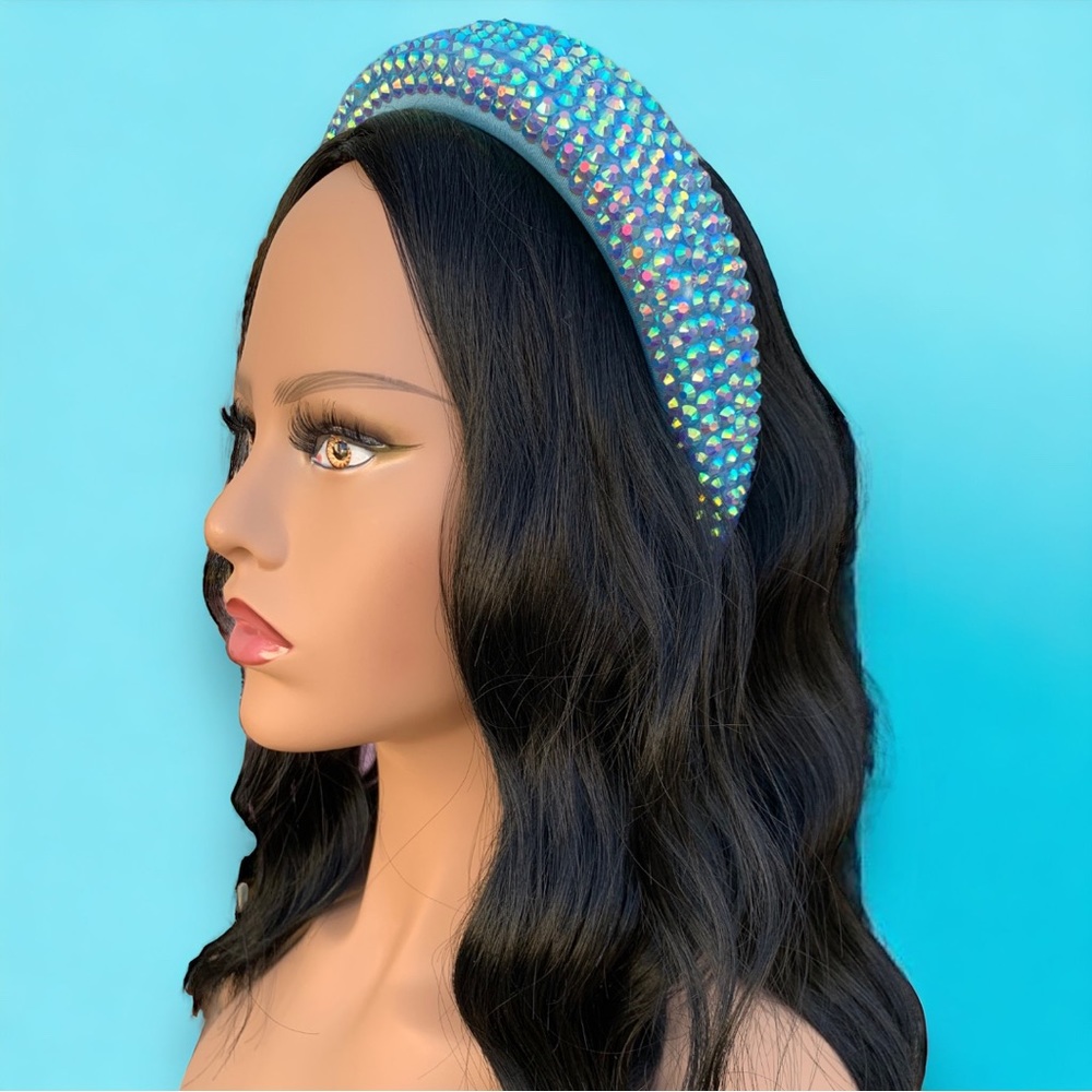 Blue Handmade Rhinestone Festival Coachella Sparkle Bling Statement Headband